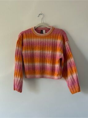 Y2K Inspired Pink Orange Ombre Ribbed Cropped Sweater | Barbiecore | Size S